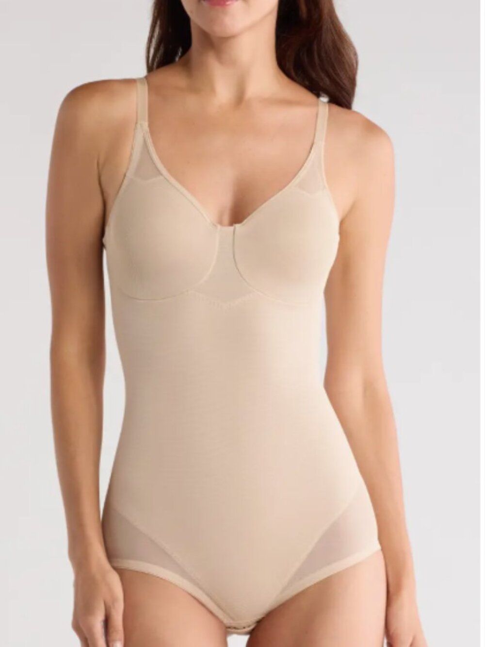 Miraclesuit Sexy Sheer Shaping Underwire Bodysuit Warm Beige 36D Style 27763